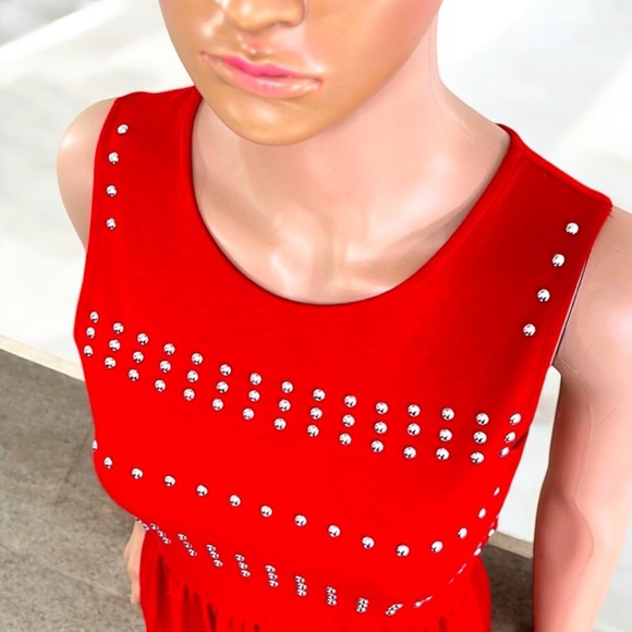 Studded Bodice Sleeveless Red Dress - Picture 7 of 15